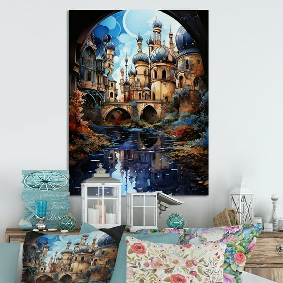 Designart "Surreal Waterways Beige Canal Dreams II" Cityscapes Metal Art Print