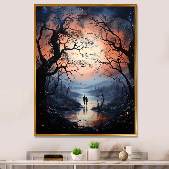 Designart "Surrealism Twilight Whispers delicate" Floral Floater Framed Canvas Print