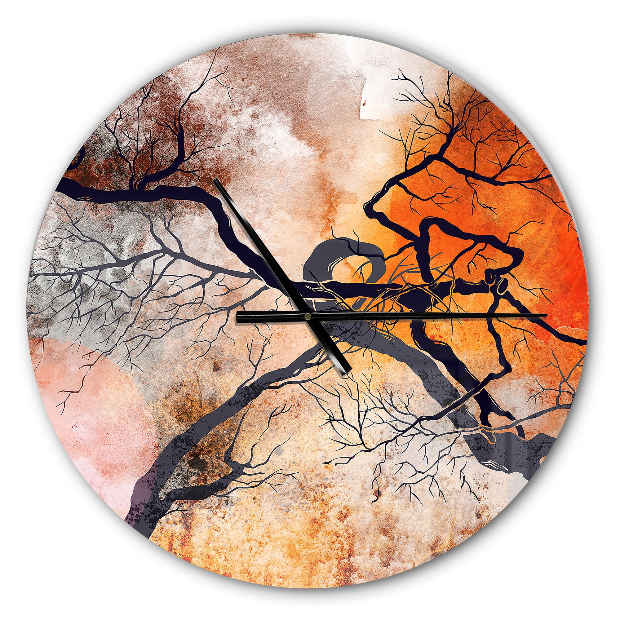 Designart 'Surrealistic trees with red sun ' Modern wall clock