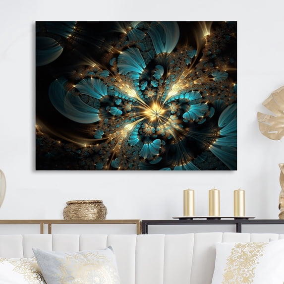 Designart "Surrendering to Fractals Gold and Blue III" Abstract Fractal Metal Art Print
