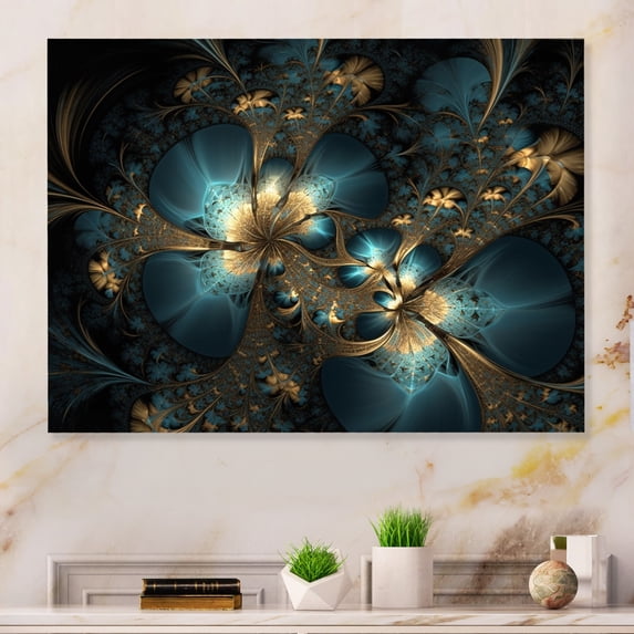 Designart "Surrendering to Fractals Gold and Blue V" Abstract Fractal Metal Wall Decor