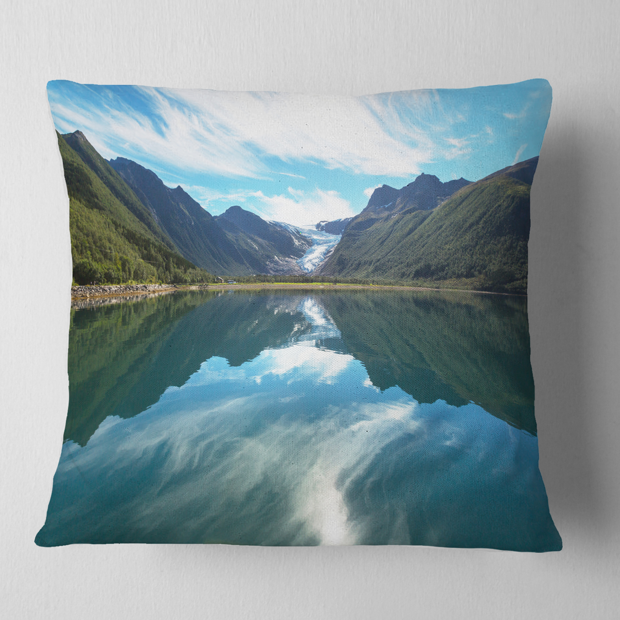 Designart Svartisen Glacier in Norway - Landscape Printed Throw Pillow - 18x18