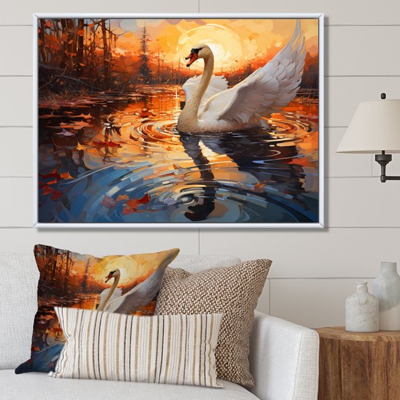 Designart "Swans' Beautiful Journey I" Animals Swans Floater Framed Canvas Art Print