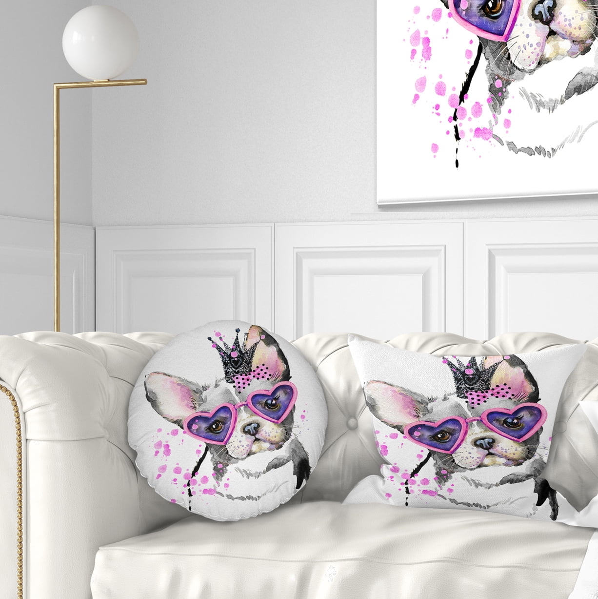 Designart Sweet Funny Dog with Glasses - Animal Throw Pillow - 12x20