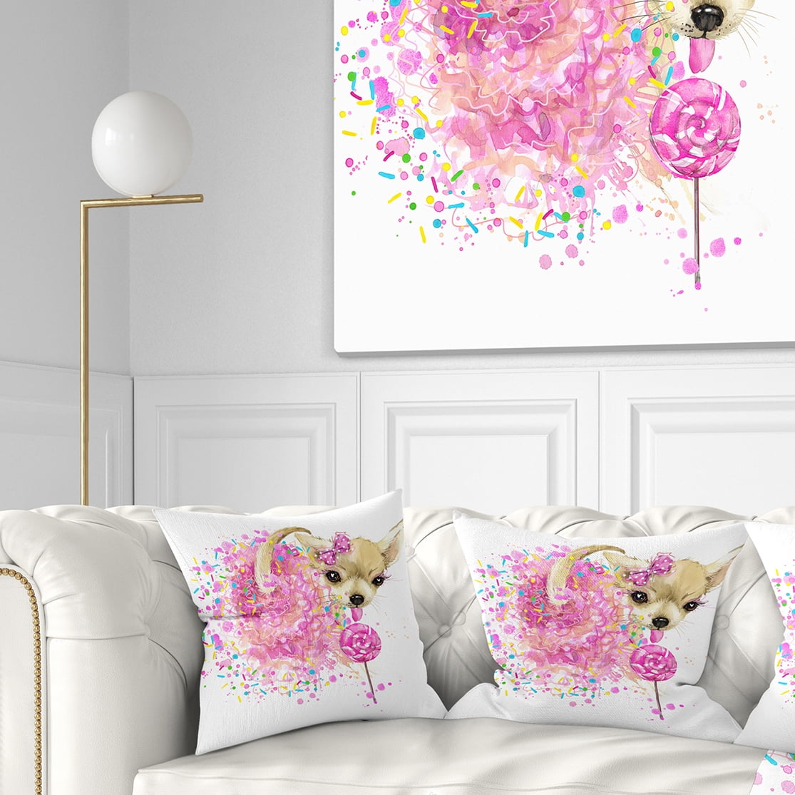 Designart Sweet Pink Dog without Glasses - Animal Throw Pillow - 18x18