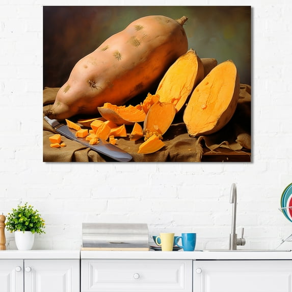 Designart "Sweet Potato Slices Still Life" Vegetables Canvas Art Print