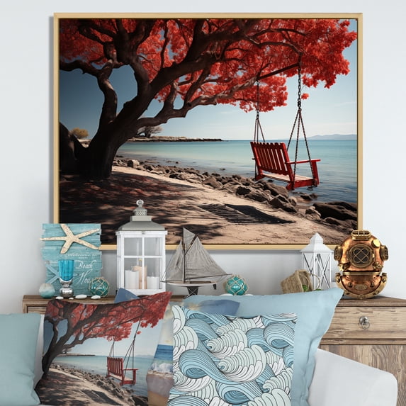 Designart "Swinging by the Coastal Seaside I" Nautical & Beach Floater Framed Wall Art Print