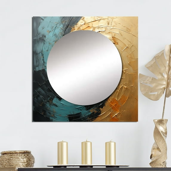 Designart "Swirl Vortex in the Desert Mirage IV" abstract spirals Square Mirror For Wall Decor - Large Gold Square Mirror Printed Wall Decor - Modern Square Living Room Mirror