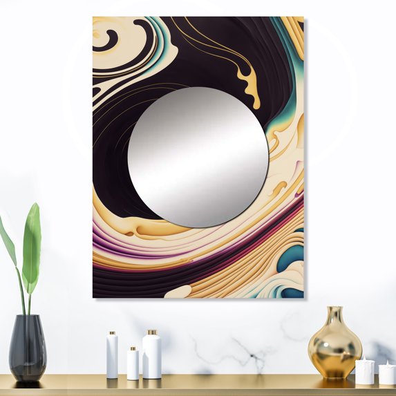 Designart "Swirl in Purple, Gold, and Blue II" Modern Mirror Wall Decor - Modern Purple Abstract Hallway Wall Mirror Art - 32" x 24" Inch