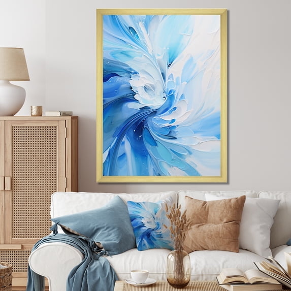 Designart "Swirling Blue Wave Spiral" Abstract Spirals Picture Framed Canvas Art Print