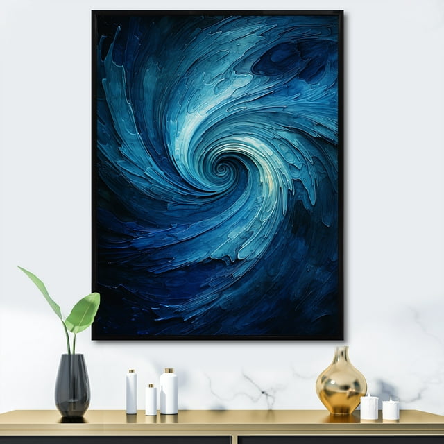Designart "Swirling Blue Wave Spiral I" Abstract Spirals Floater Framed Wall Art Prints