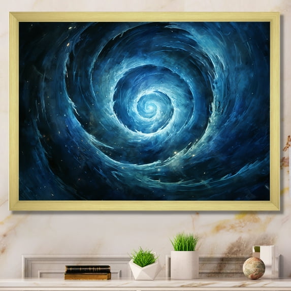 Designart "Swirling Blue Wave Spiral V" Abstract Spirals Picture Framed Wall Decor