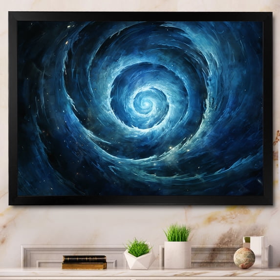 Designart "Swirling Blue Wave Spiral V" Abstract Spirals Picture Framed Wall Decor