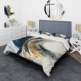 thumbnail image 1 of Designart "Swirling Blue and Gold Abstraction IV" Modern Bedding Covert Set - Abstract Spirals Blue Abstract Bed Set With 2 Shams, 1 of 6
