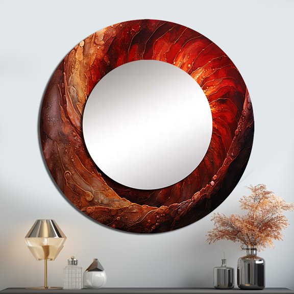 Designart "Swirling Scarlet Shellfish" Nautilus Rund Mirror For Wall Decor - Large Red Round Print Mirror - Round Modern Mirror - Wall Mounted Round Large Mirror - 29" x 29"