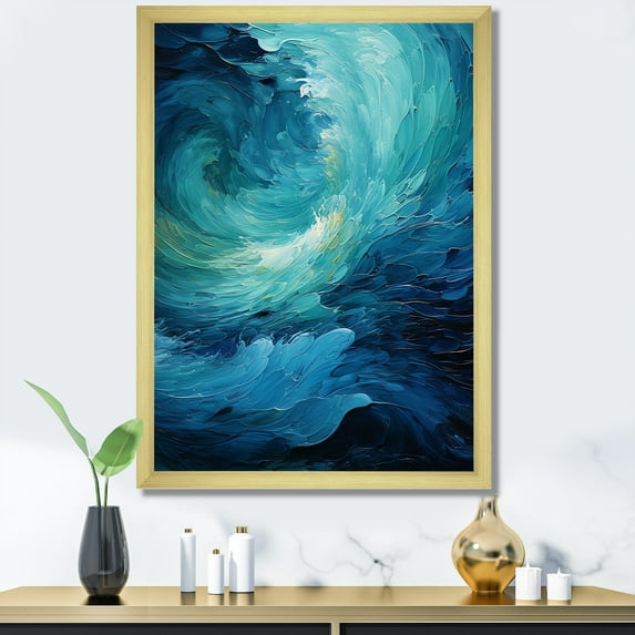 Designart "Swirling Serenity In Aqua Blue And White II" Abstract Spirals Picture Framed Canvas Prints