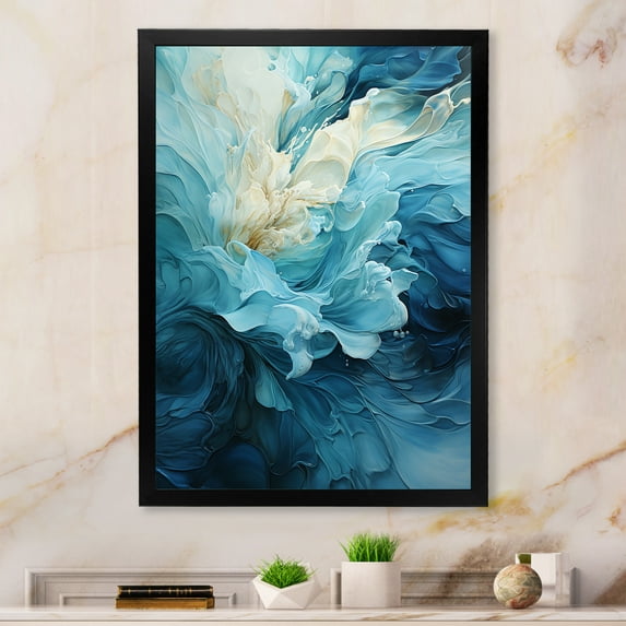 Designart "Swirling Serenity In Aqua Blue And White III" Abstract Spirals Picture Framed Wall Decor