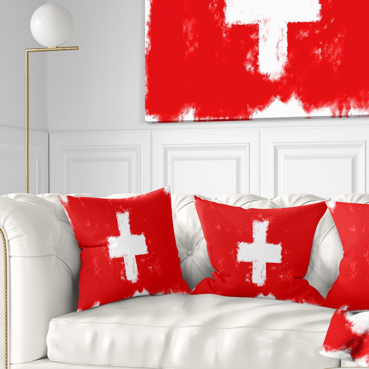 Designart Switzerland Flag Illustration - Flag Painting Throw Pillow - 18x18