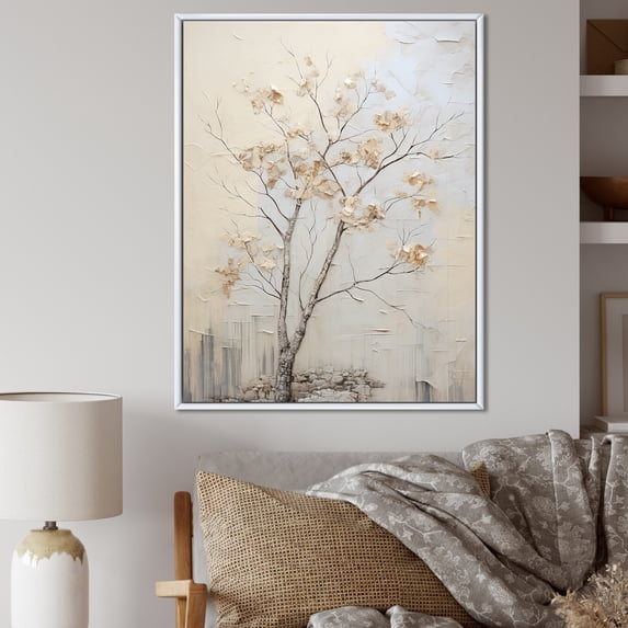 Designart "Sycamore In Minimalist Landscape II" Tree Sycamore Floater Framed Canvas Art Print