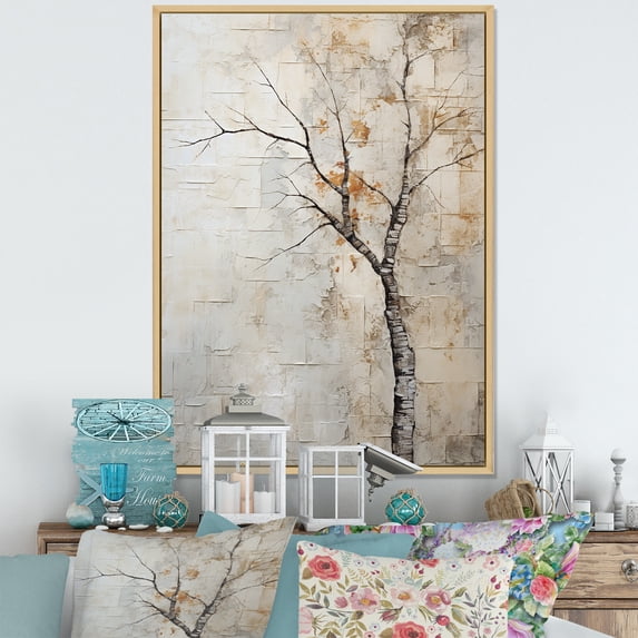 Designart "Sycamore In Minimalist Landscape IV" Tree Sycamore Floater Framed Wall Art Living Room