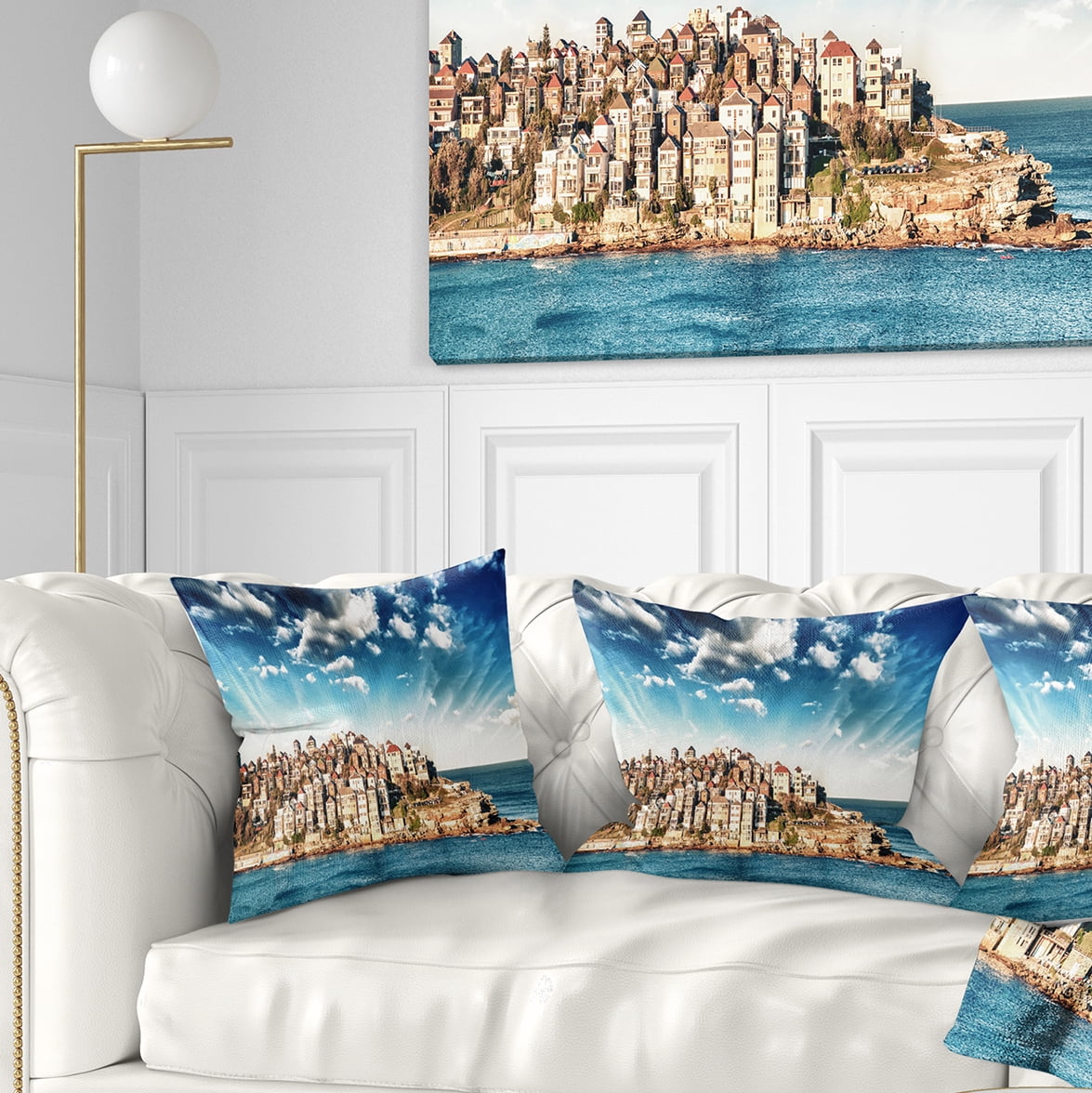 Designart Sydney Bondi Beach Panorama - Landscape Printed Throw Pillow - 16x16