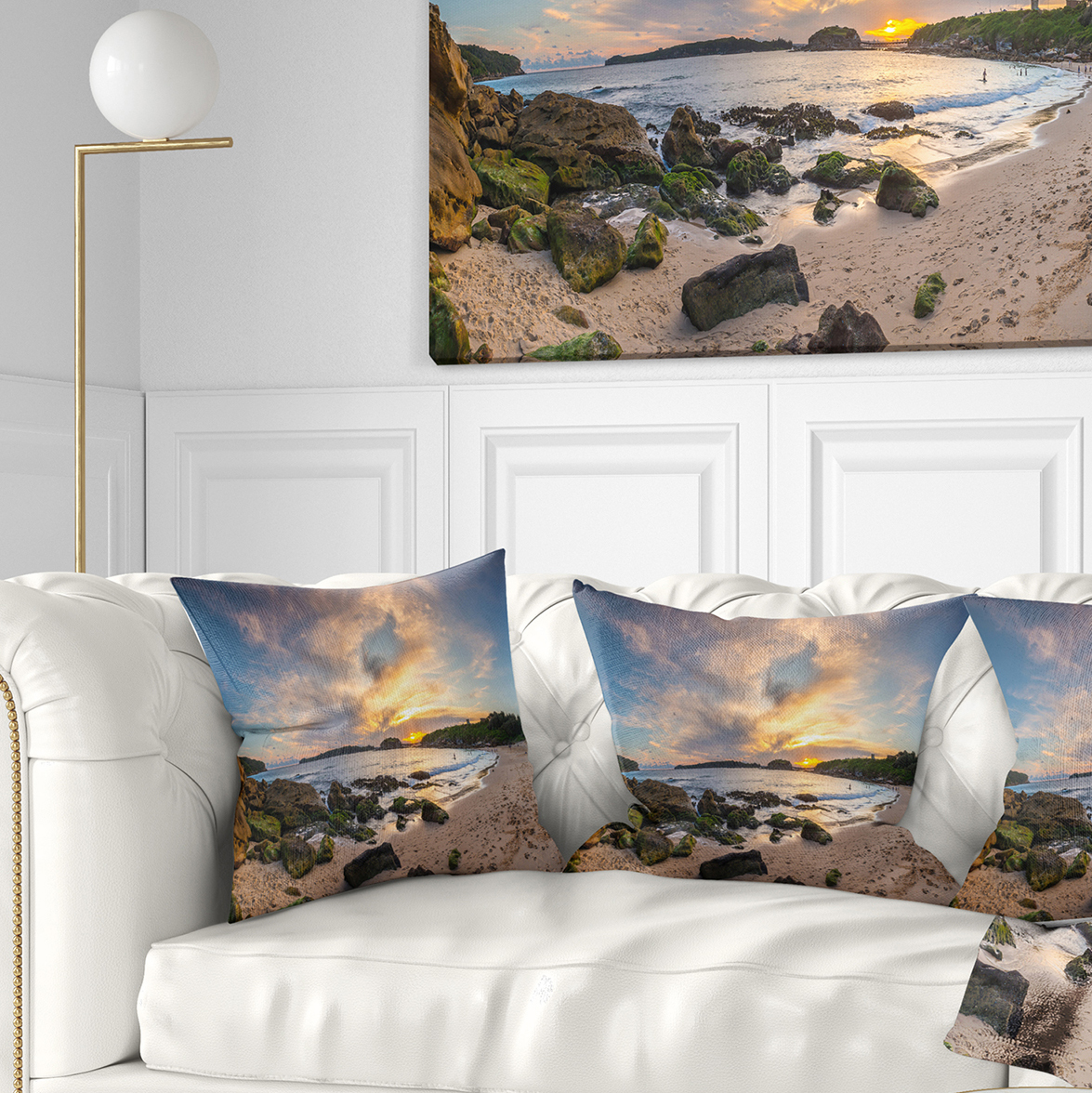 Designart Sydney Seashore during Sunset - Seascape Throw Pillow - 18x18