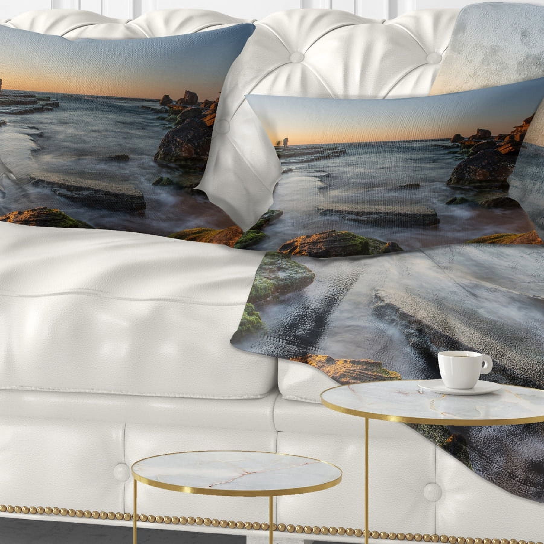 Designart Sydney Sunrise Over Seashore - Seascape Throw Pillow - 12x20