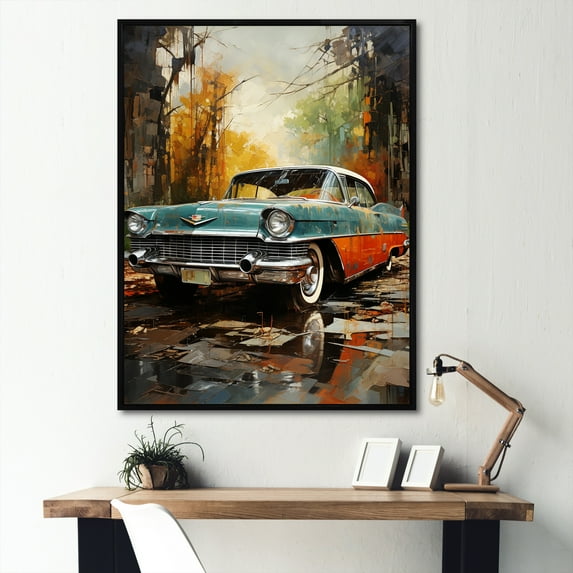 Designart "Symbolic Antique Car" Car Vintage Floater Framed Wall Art Living Room