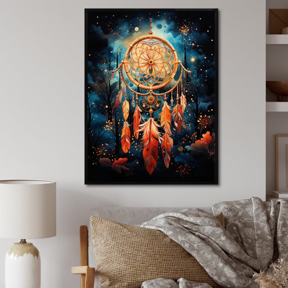 Designart "Symbolic Journey Dream Catcher painting III" Dream Catcher Floater Framed Wall Art Print