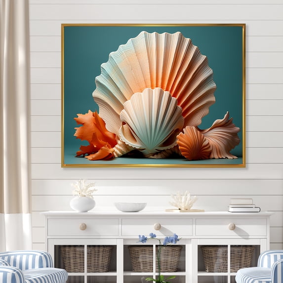 Designart "Symbolic Shell Opulence II" Seashell Floater Framed Wall Decor