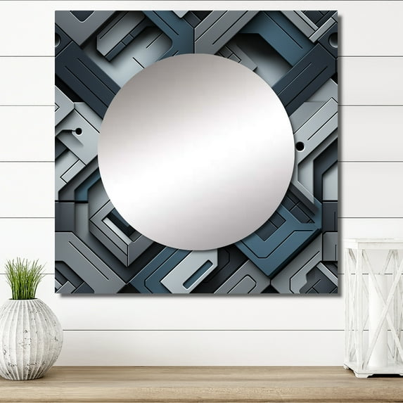 Designart "Symmetric Grey Concrete Geometry" 0 Grey Large Square Mirror - Square Bedroom Mirror Printed Wall Decor - Modern Square Printed Wall Mirror Art
