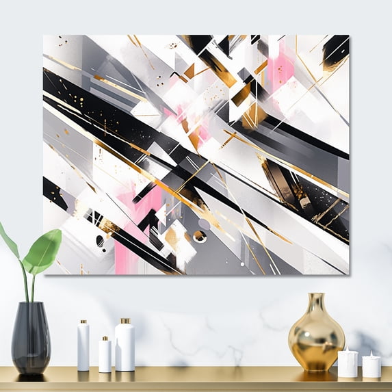 Designart "Symmetrical Abstract Pink Grey Fusion" Cubism Metal Wall Decor