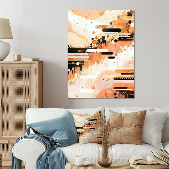 Designart "Symmetrical Abstractions Peach Black Expression" Cubism Metal Art Print