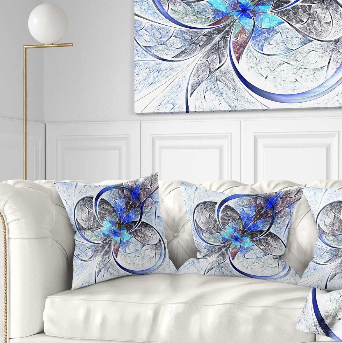 Designart Symmetrical Blue Fractal Flower - Abstract Throw Pillow - 18x18