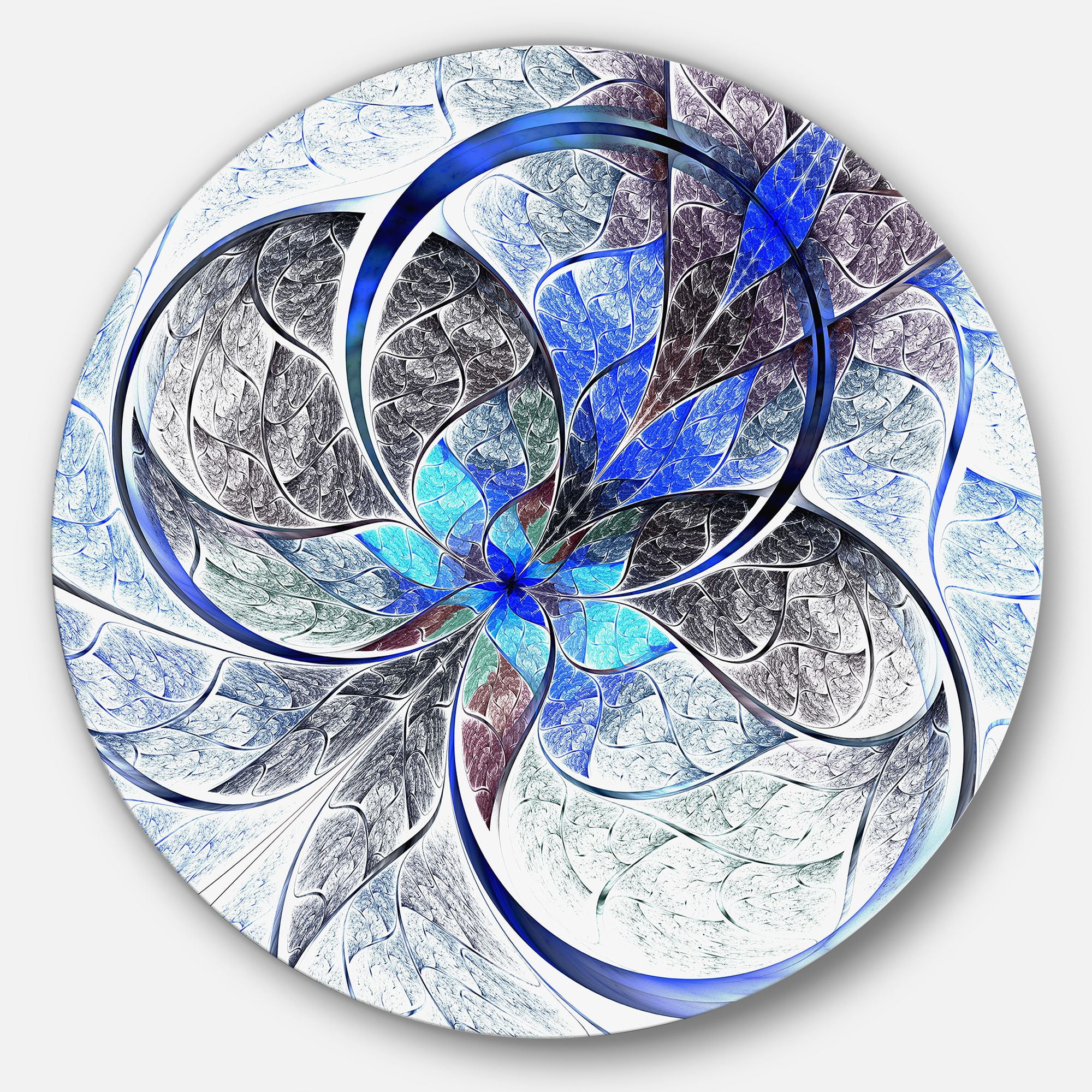 Designart 'Symmetrical Blue Fractal Flower' Disc Large Contemporary Circle Metal Wall Arts
