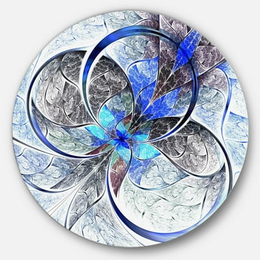 Designart 'Symmetrical Blue Fractal Flower' Disc Large Contemporary Circle Metal Wall Arts
