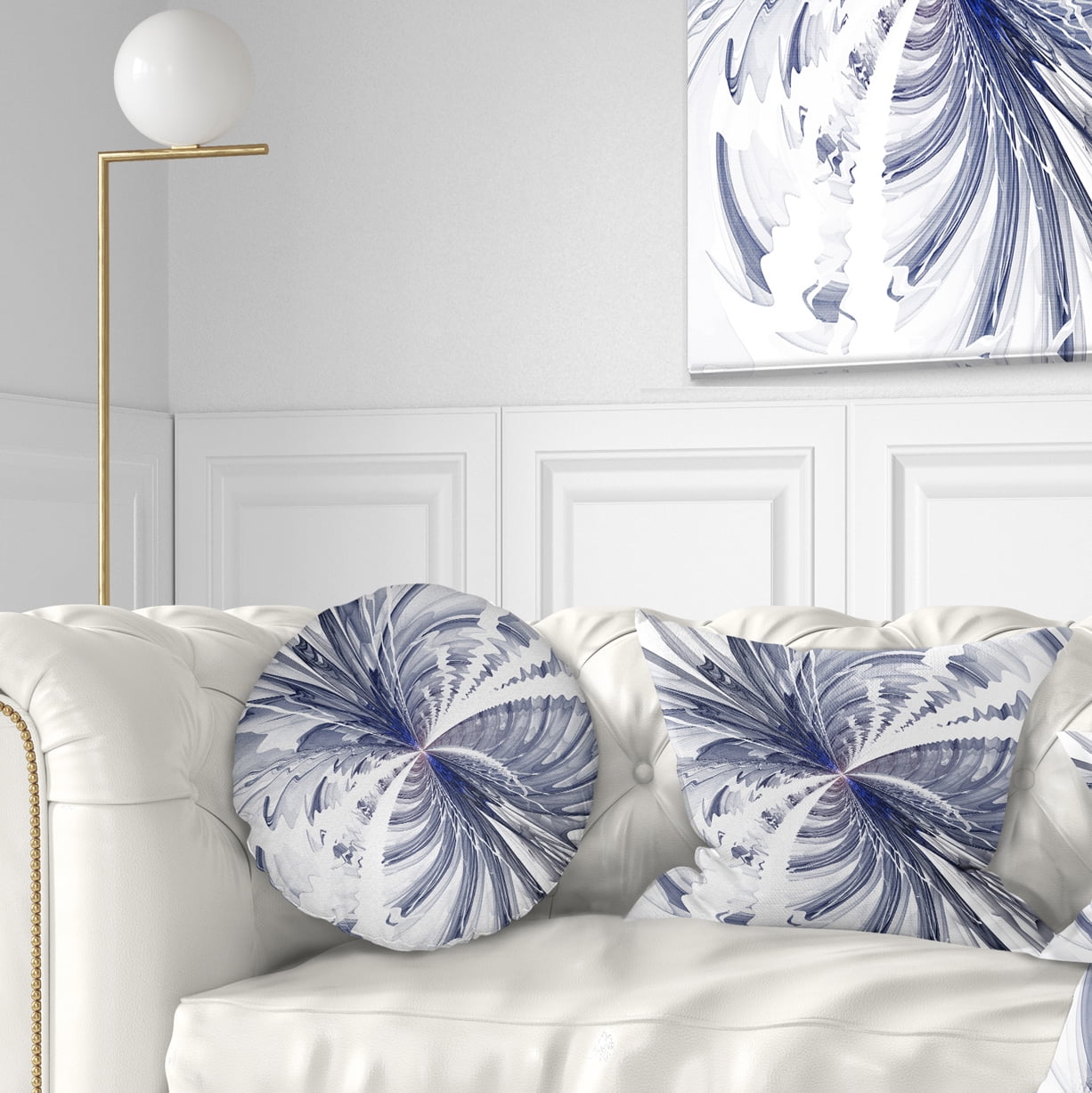 Designart Symmetrical Blue Fractal Flower - Floral Throw Pillow - 12x20