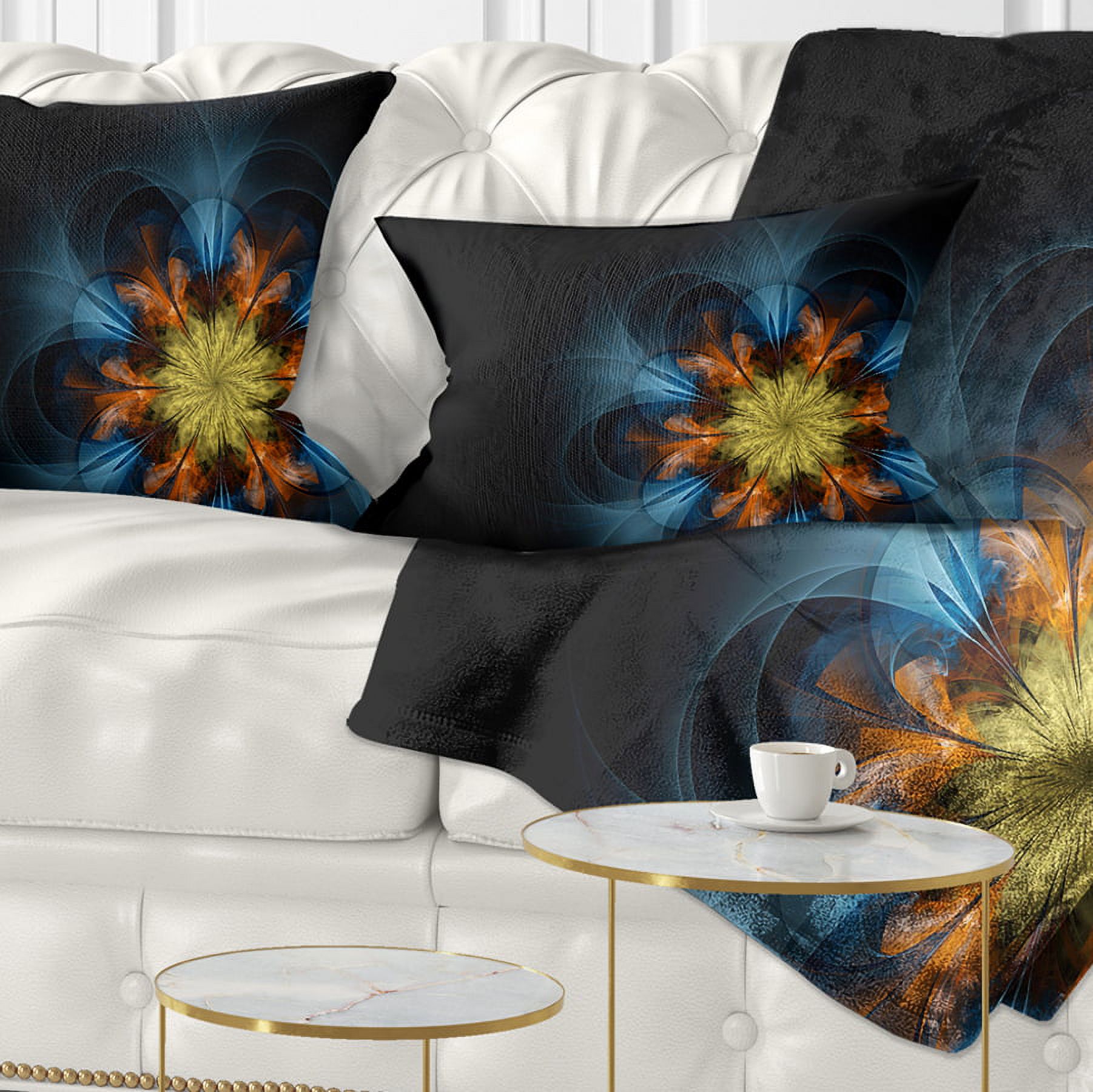 Designart Symmetrical Blue Orange Fractal Flower - Abstract Throw Pillow - 12x20