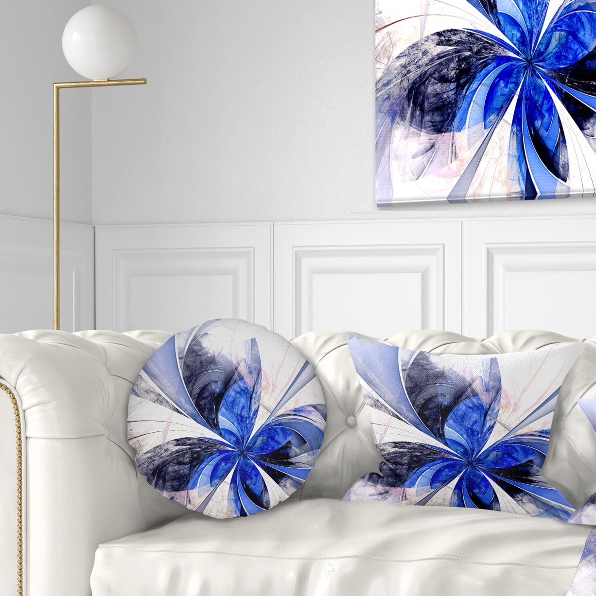 Designart Symmetrical Bright Blue Fractal Flower - Floral Throw Pillow - 12x20