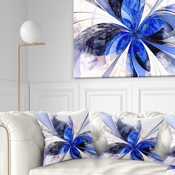 Designart Symmetrical Bright Blue Fractal Flower - Floral Throw Pillow - 16x16