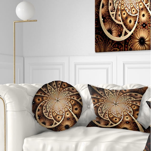 Designart Symmetrical Brown Black Fractal Flower - Floral Throw Pillow - 12x20