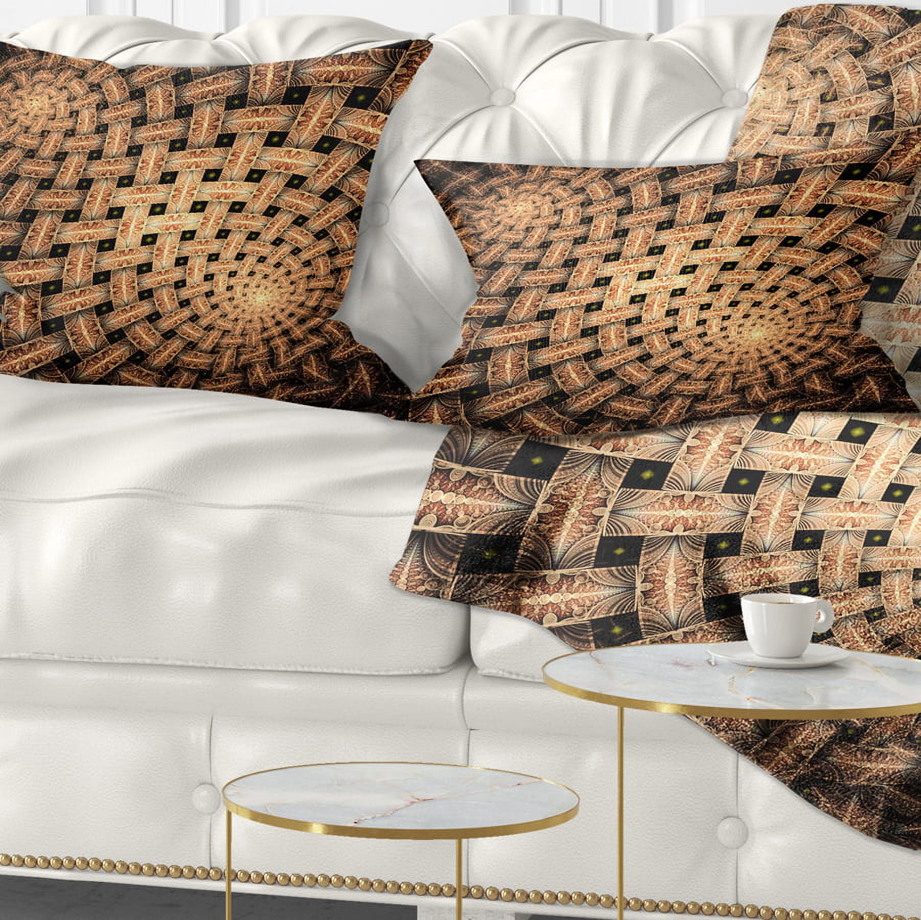 Designart Symmetrical Brown Fractal Flower - Abstract Throw Pillow - 12x20