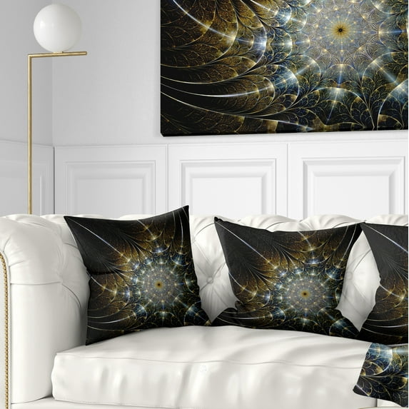 Designart Symmetrical Brown Fractal Flower - Abstract Throw Pillow - 16x16