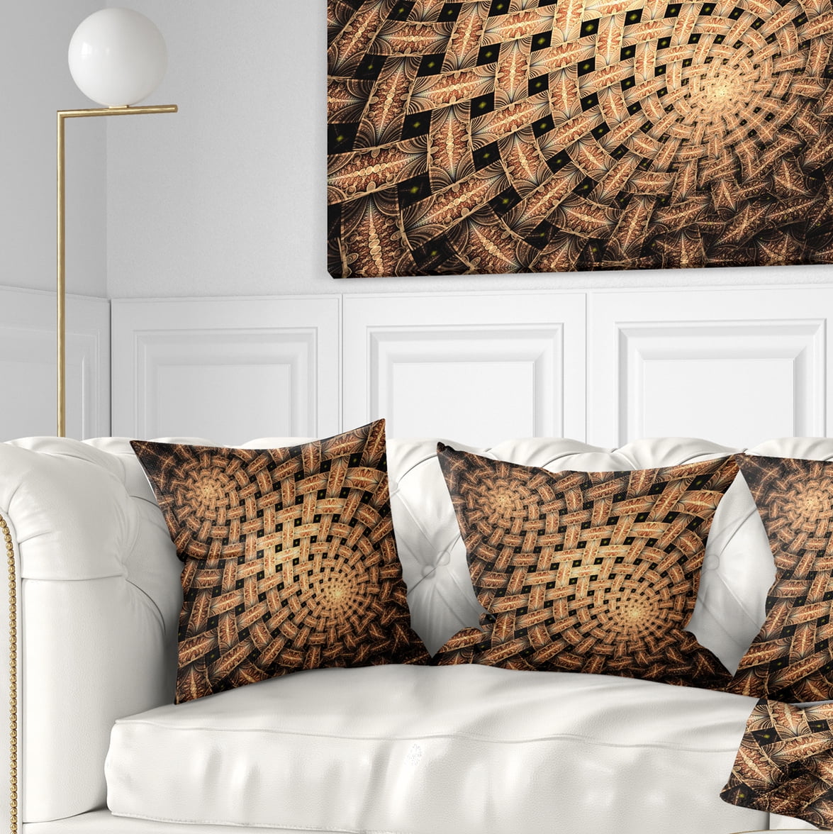 Designart Symmetrical Brown Fractal Flower - Abstract Throw Pillow - 18x18