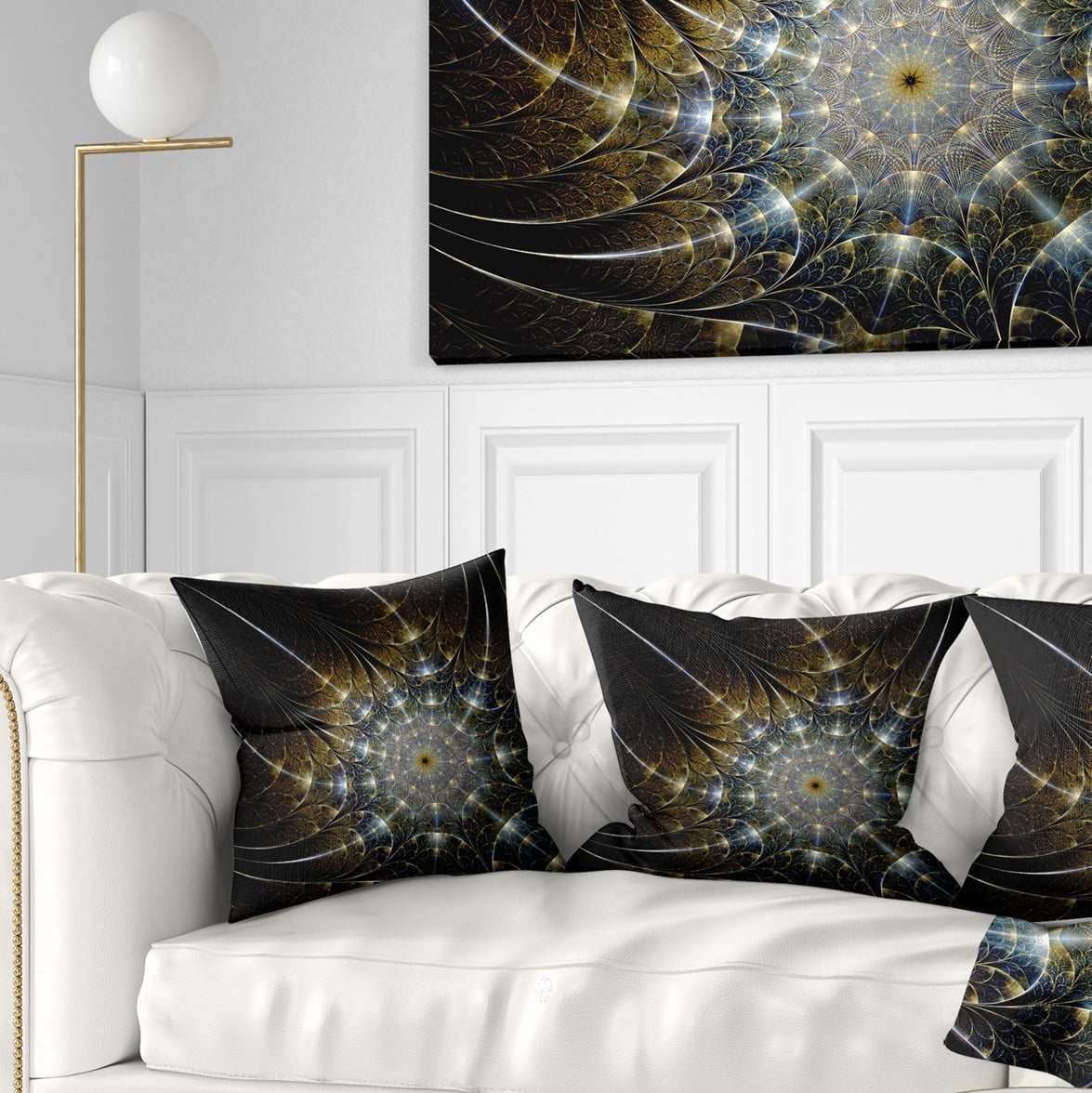 Designart Symmetrical Brown Fractal Flower - Abstract Throw Pillow - 18x18