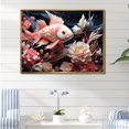 thumbnail image 1 of Designart "Symmetrical Collage Of Sharks And Coral I" Coastal Coral Under Water Floater Framed Canvas Wall Art, 1 of 5