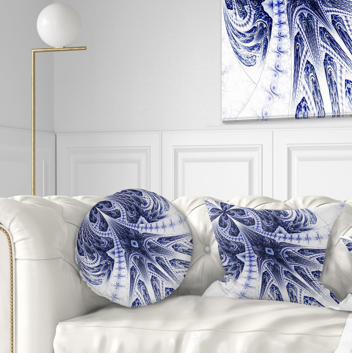 Designart Symmetrical Dark Blue Fractal Flower - Floral Throw Pillow - 12x20