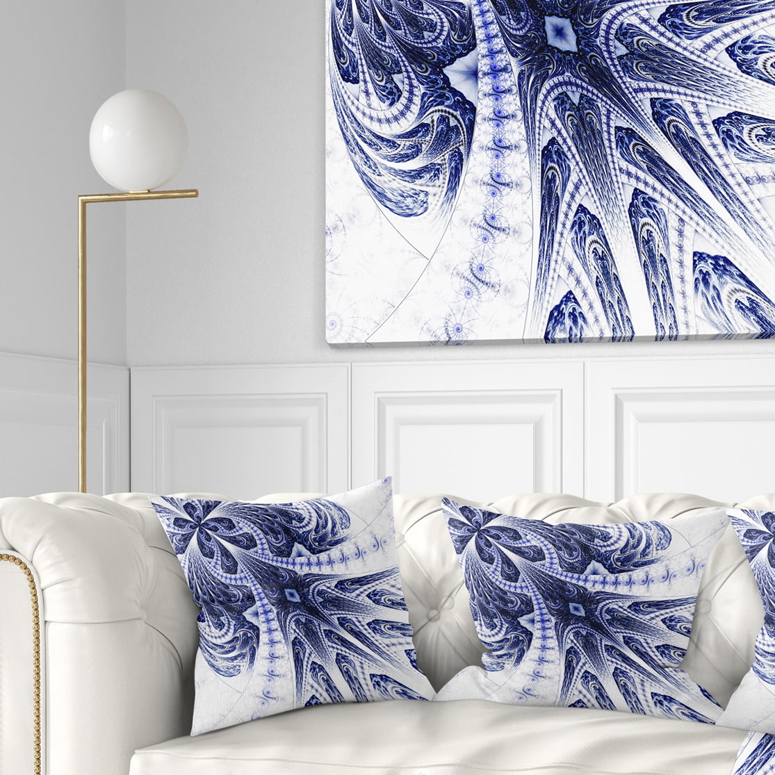 Designart Symmetrical Dark Blue Fractal Flower - Floral Throw Pillow - 18x18