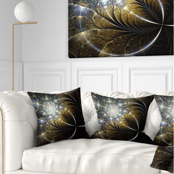 Designart Symmetrical Dark Golden Fractal Flower - Abstract Throw Pillow - 16x16