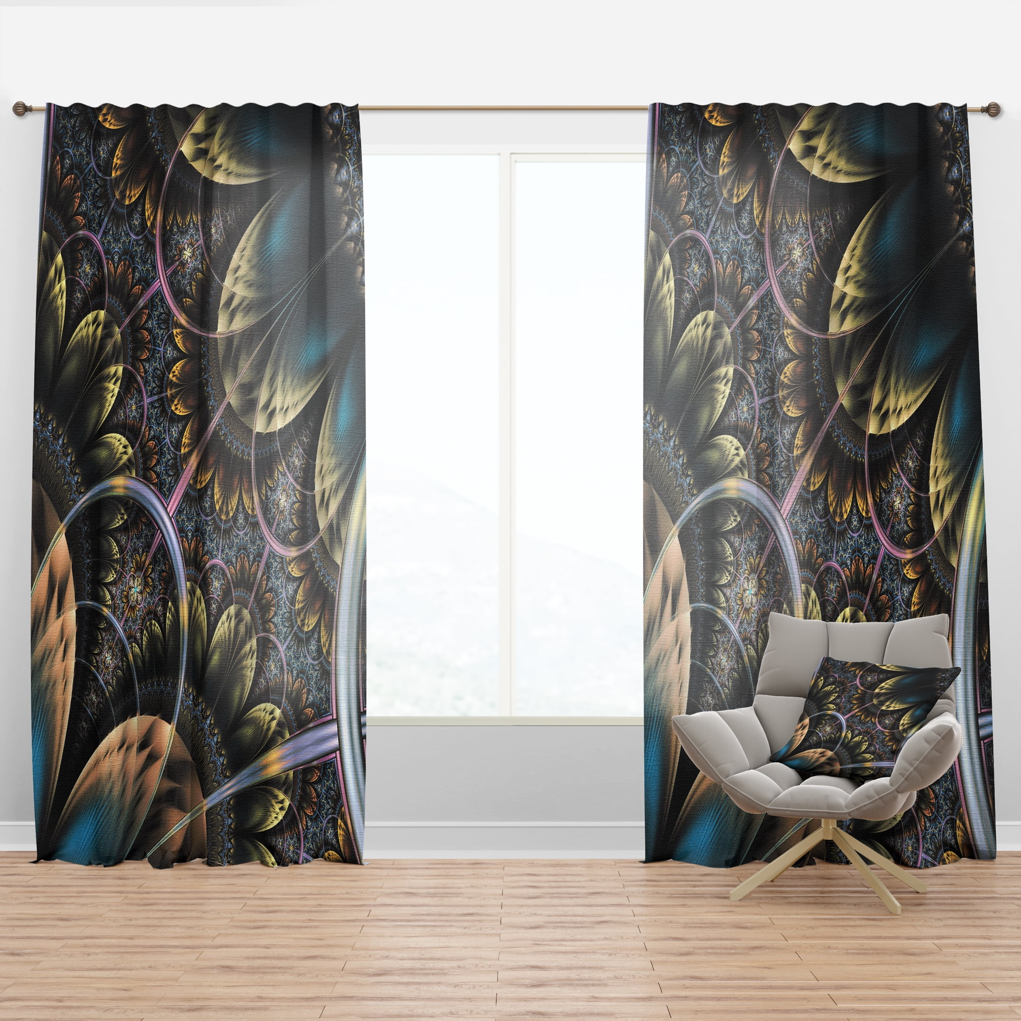 Designart 'Symmetrical Dark Orange Fractal Flower' Abstract Curtain Panel